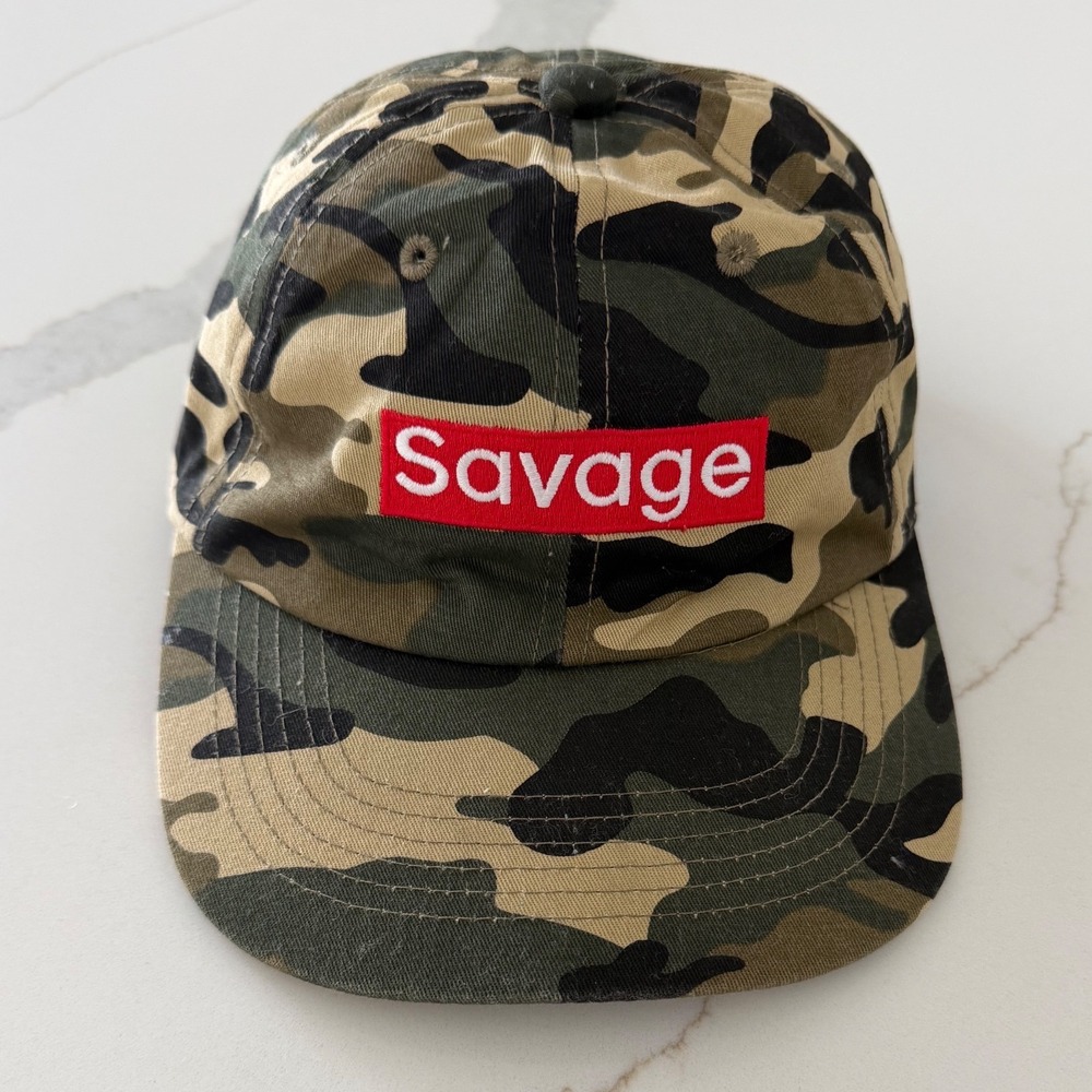 Savage Box Logo Camouflage Baseball Cap Strapback Hat Woodland Camo Mens Womens
